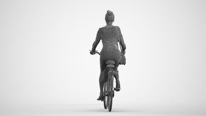 realistic 3D woman casual cycling, scanned archviz people for Blender and 3ds Max, wireframe front view