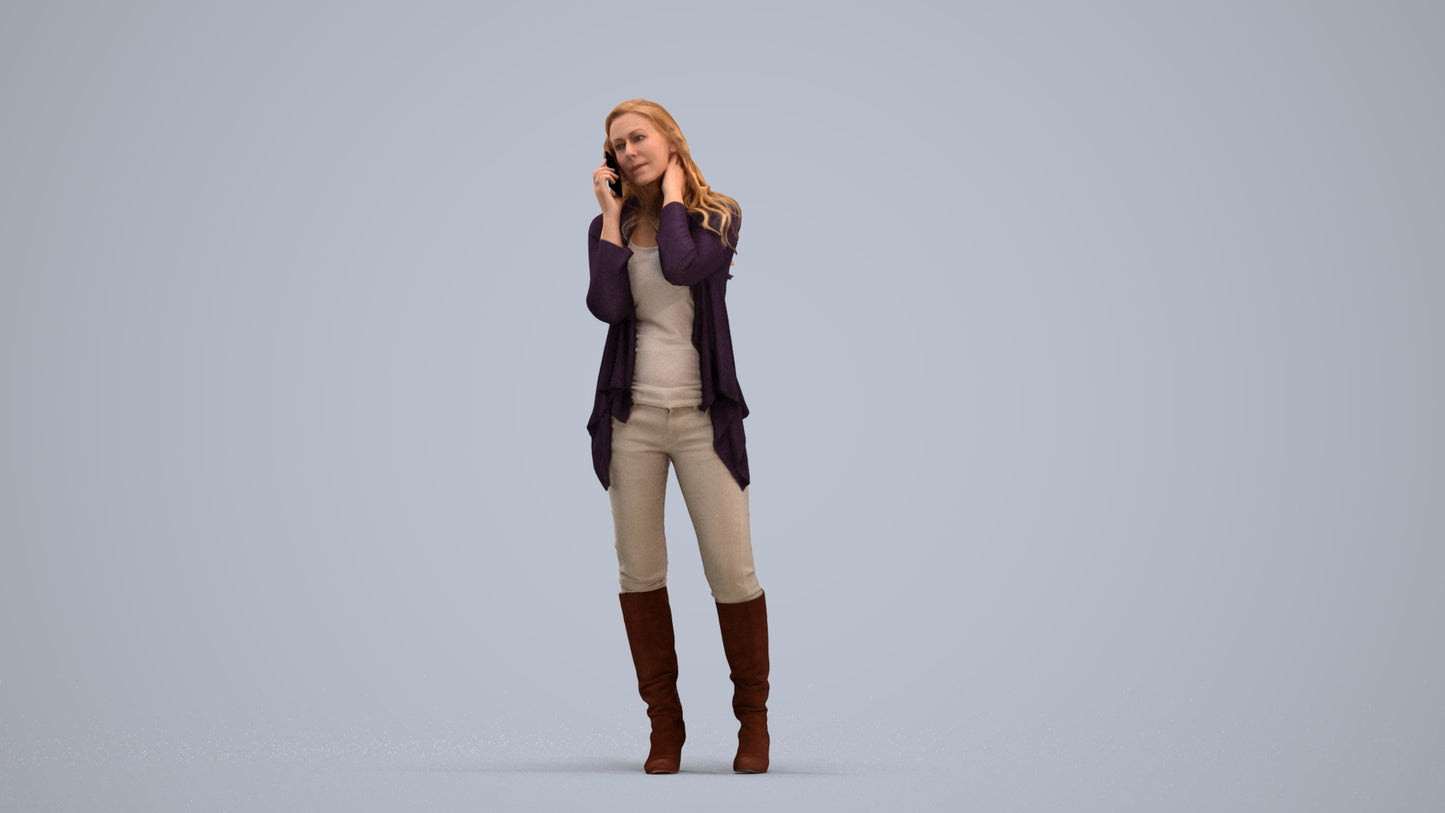 realistic 3D human woman casual standing, archviz people FBX OBJ for Blender, standing pose render
