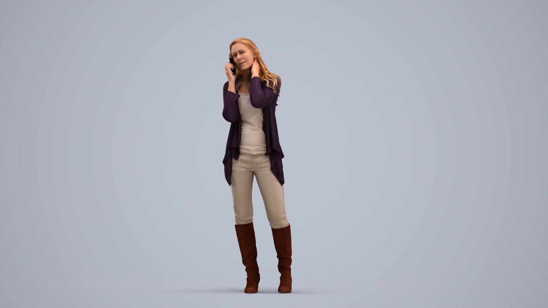realistic 3D human woman casual standing, archviz people FBX OBJ for Blender, standing pose render