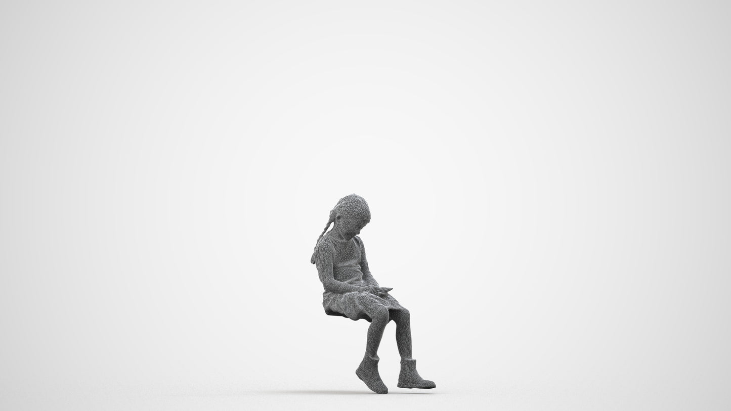 realistic 3D people girl casual kids, render-ready for V-Ray and Corona, FBX OBJ, wireframe side view