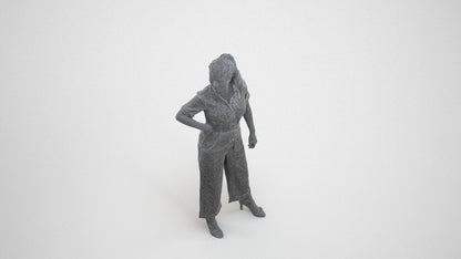 3D people model woman casual standing, scanned human for 3ds Max rendering, wireframe three-quarter view