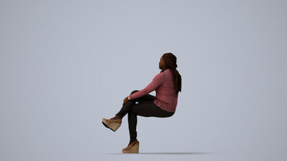 3D people model woman casual sitting, scanned human for 3ds Max rendering, three-quarter view render