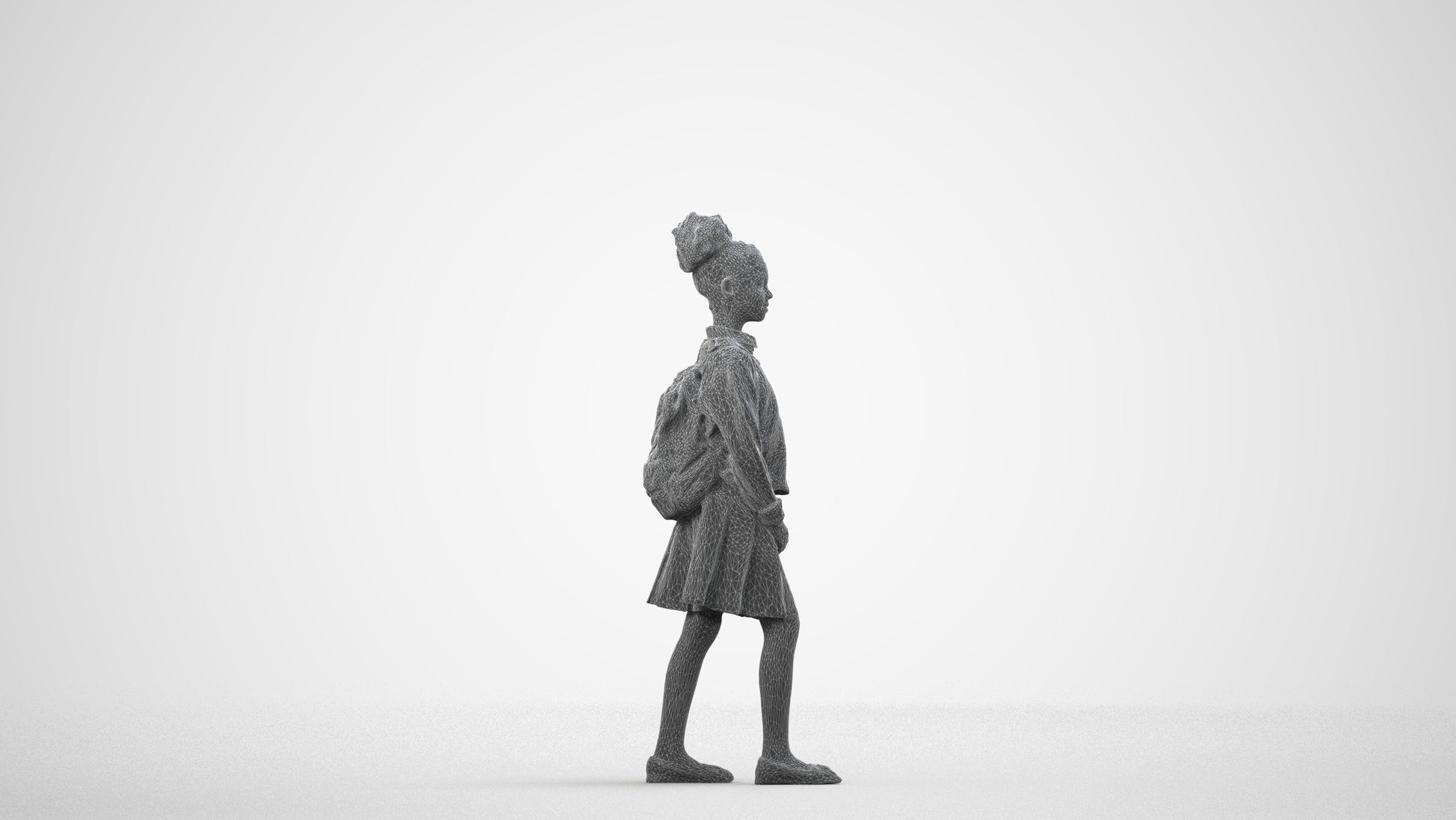 realistic 3D human girl kids, archviz people FBX OBJ for Blender, wireframe side view