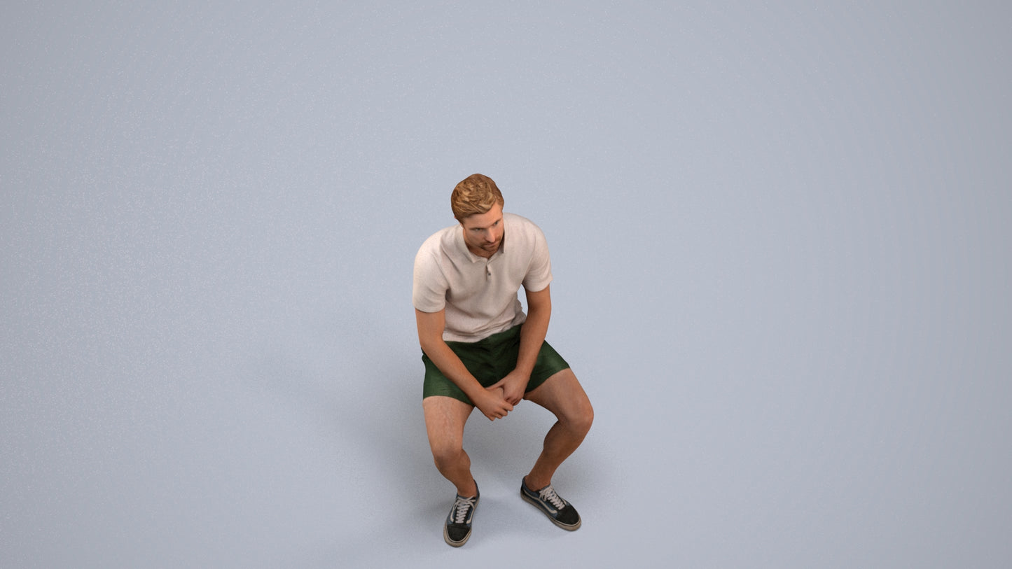 realistic 3D people man casual sitting, render-ready for V-Ray and Corona, FBX OBJ, back view render