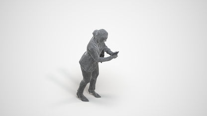realistic 3D human woman business standing, archviz people FBX OBJ for Blender, wireframe three-quarter view