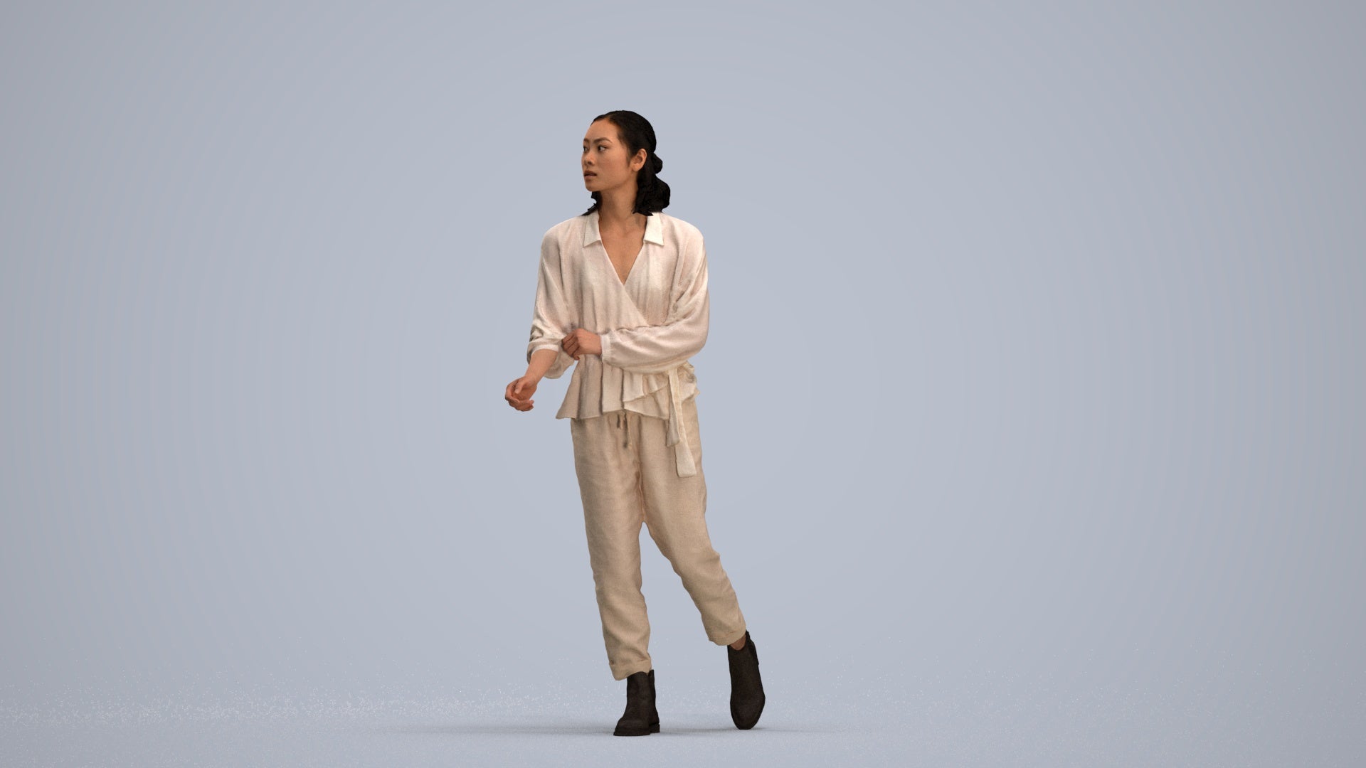 3D people model woman casual walking, scanned human for 3ds Max rendering, standing pose render