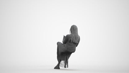 realistic 3D human woman casual sitting, archviz people FBX OBJ for Blender, wireframe front view