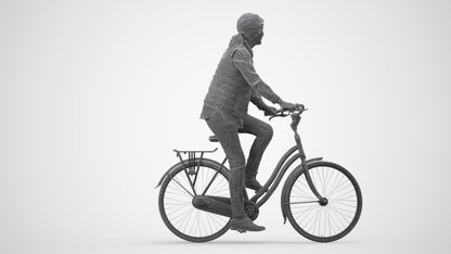 3D human model senior woman casual cycling, photogrammetry scanned person for archviz, wireframe side view
