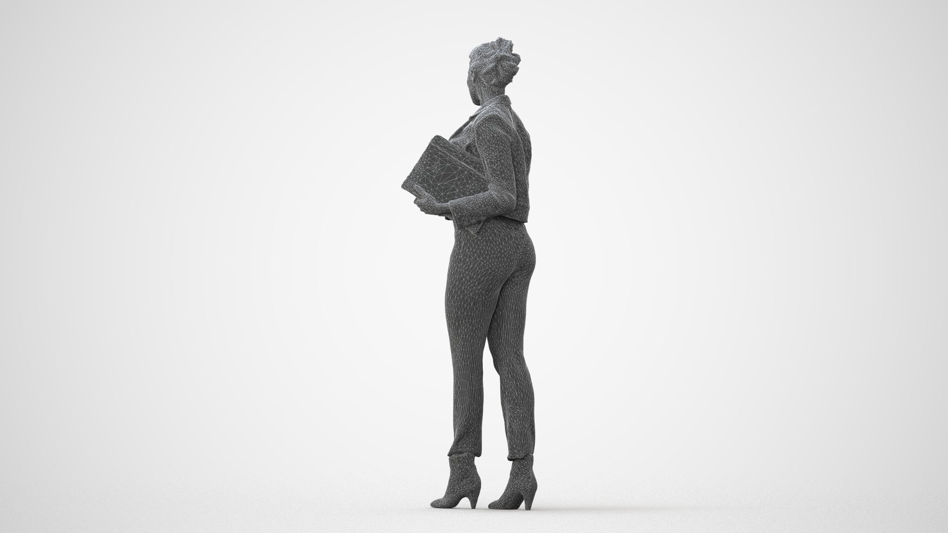 3D human model woman business standing, photogrammetry scanned person for archviz, square thumbnail