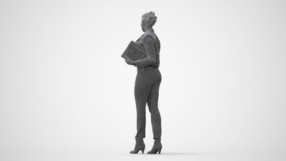 3D human model woman business standing, photogrammetry scanned person for archviz, square thumbnail