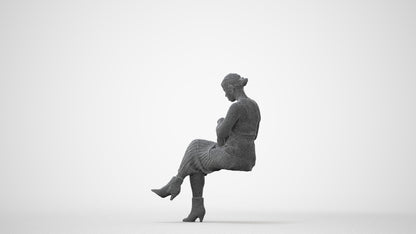 3D scanned woman sitting casual, photorealistic archviz people for Enscape and SketchUp, square thumbnail