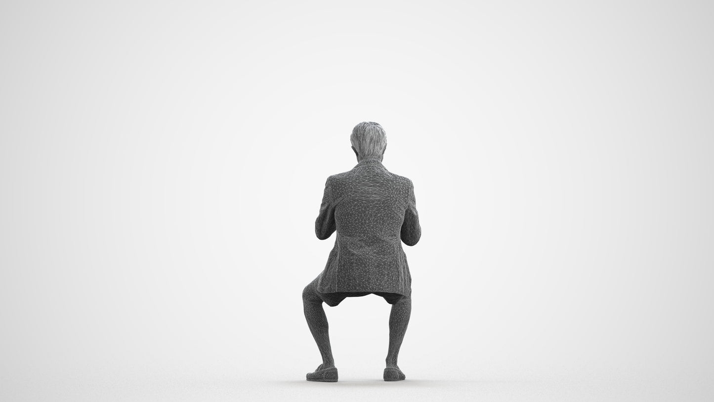 3D scanned man business, photorealistic archviz people for Enscape and SketchUp, wireframe front view