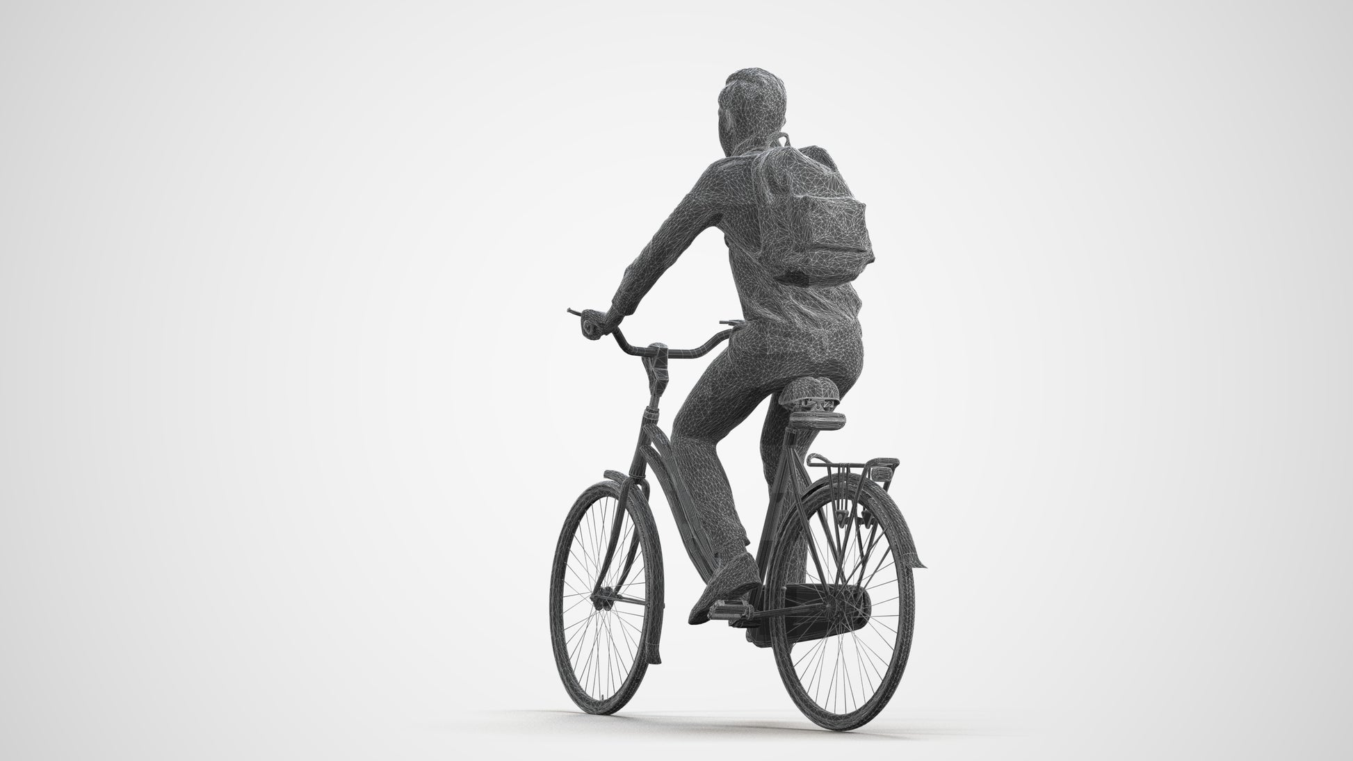 realistic 3D human boy business cycling, archviz people FBX OBJ for Blender, wireframe front view