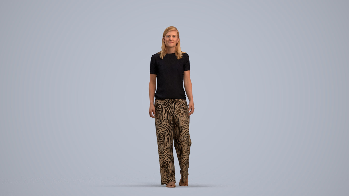 3D scanned woman walking casual, photorealistic archviz people for Enscape and SketchUp, standing pose render