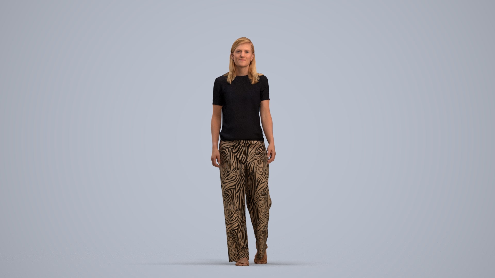 3D scanned woman walking casual, photorealistic archviz people for Enscape and SketchUp, standing pose render