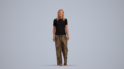 3D scanned woman walking casual, photorealistic archviz people for Enscape and SketchUp, standing pose render