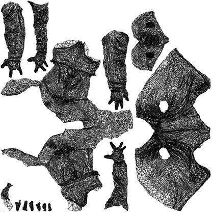 3D scanned senior man standing casual, photorealistic archviz people for Enscape and SketchUp, wireframe top-down view