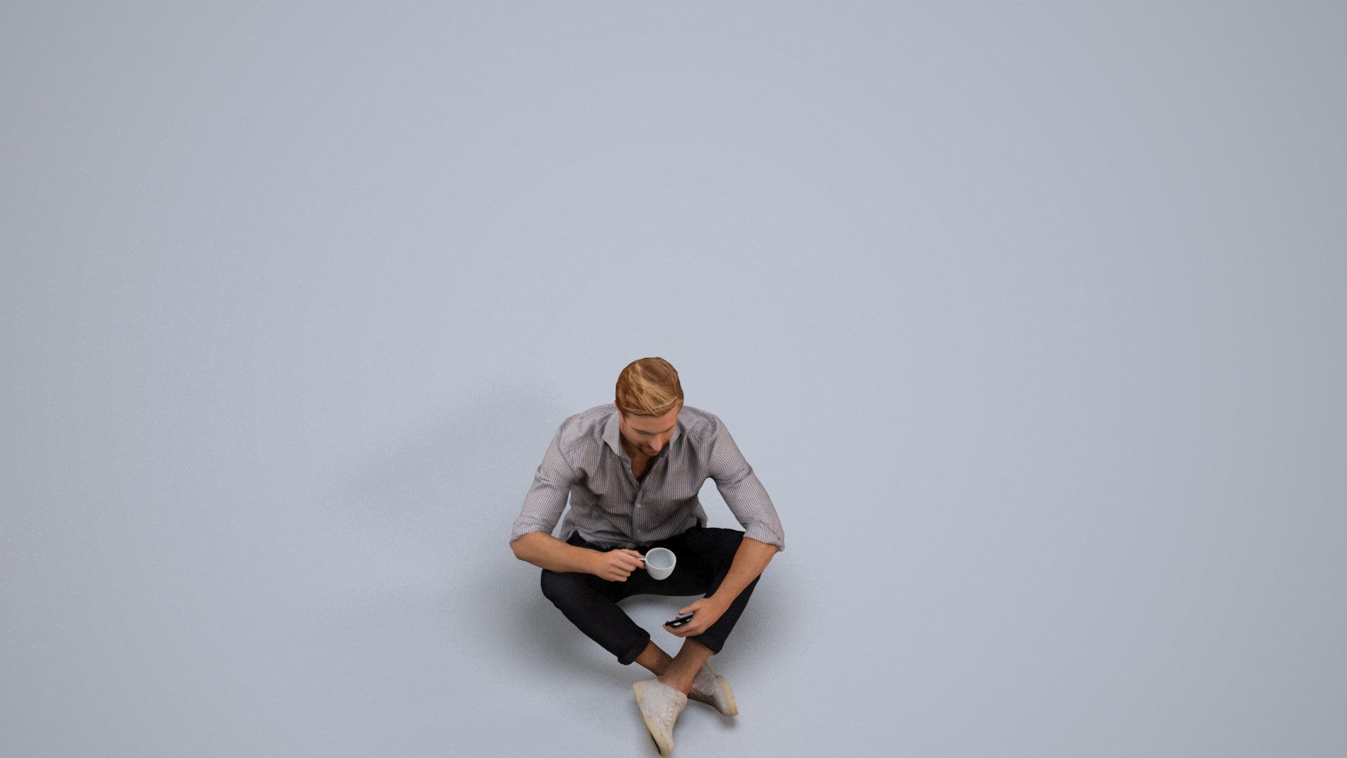3D scanned man sitting casual, photorealistic archviz people for Enscape and SketchUp, back view render