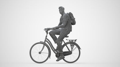 3D people model man casual cycling, scanned human for 3ds Max rendering, wireframe back view