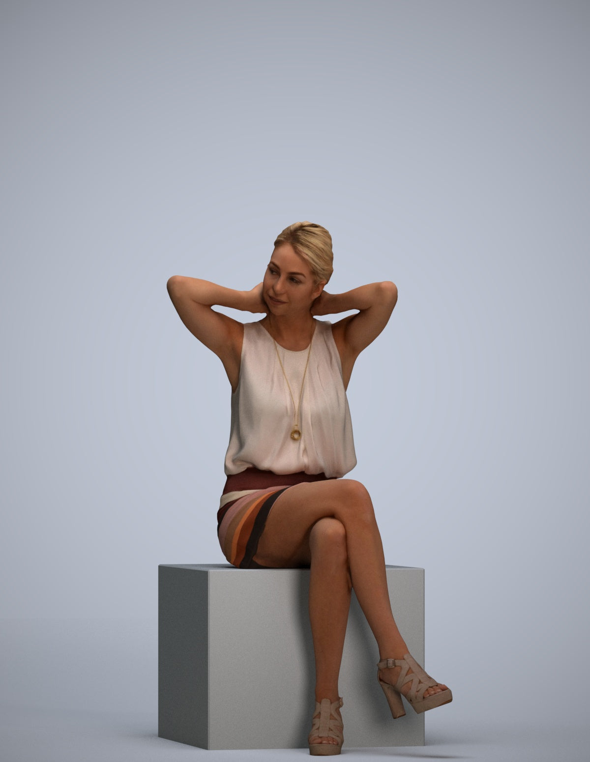 realistic 3D woman casual sitting, scanned archviz people for Blender and 3ds Max