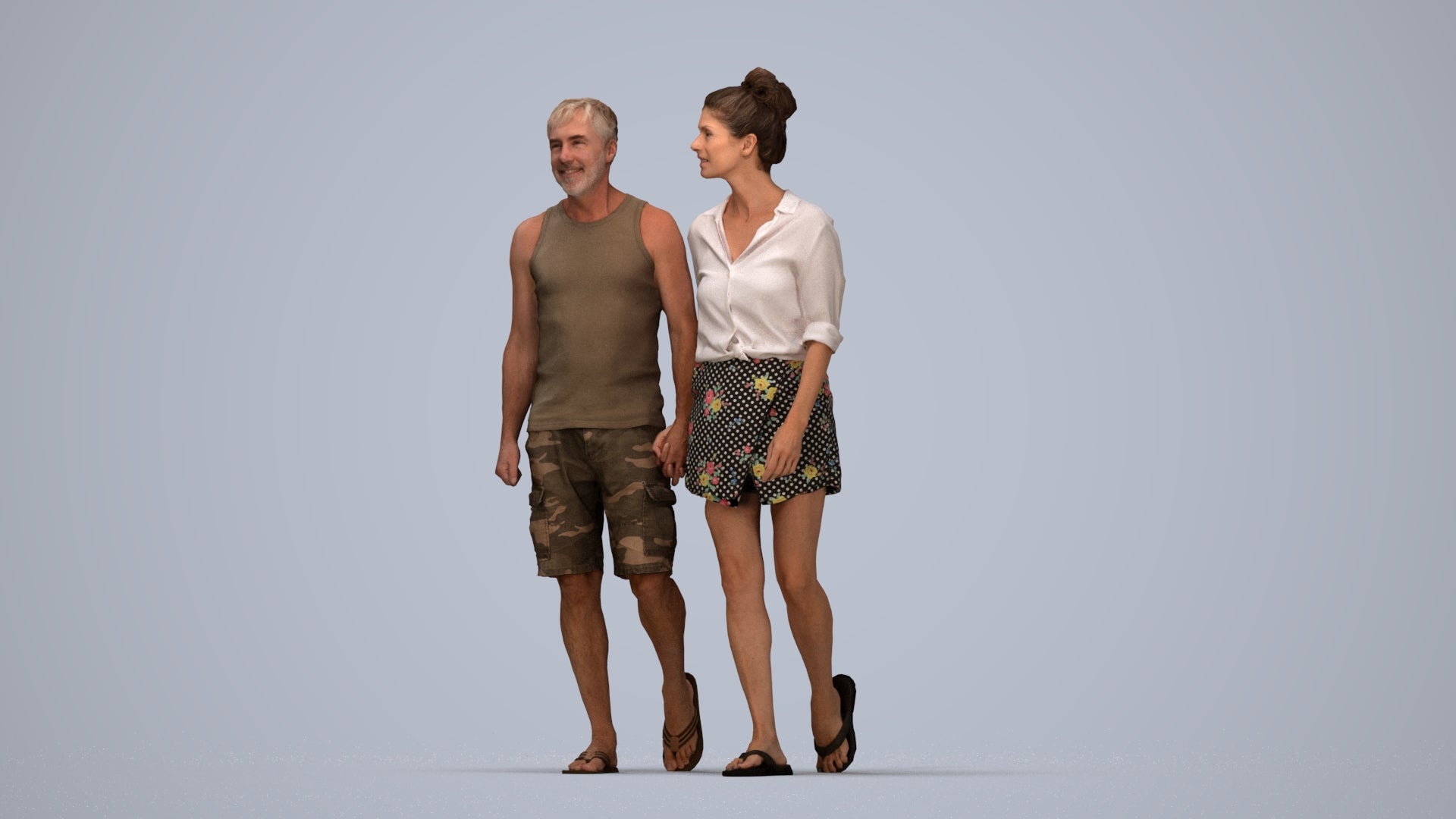 scanned 3D woman casual couple, photogrammetry people for Enscape and V-Ray, top-down view render
