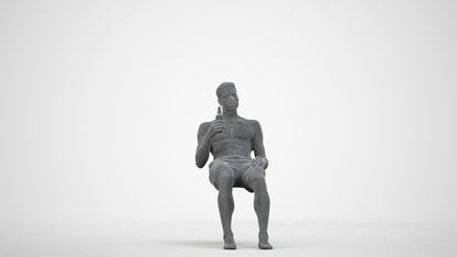 3D scanned man pool, photorealistic archviz people for Enscape and SketchUp, wireframe side view