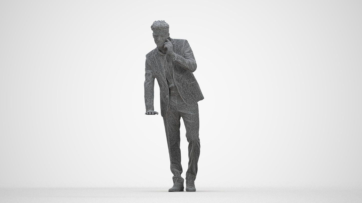 realistic 3D human man business, archviz people FBX OBJ for Blender, wireframe back view
