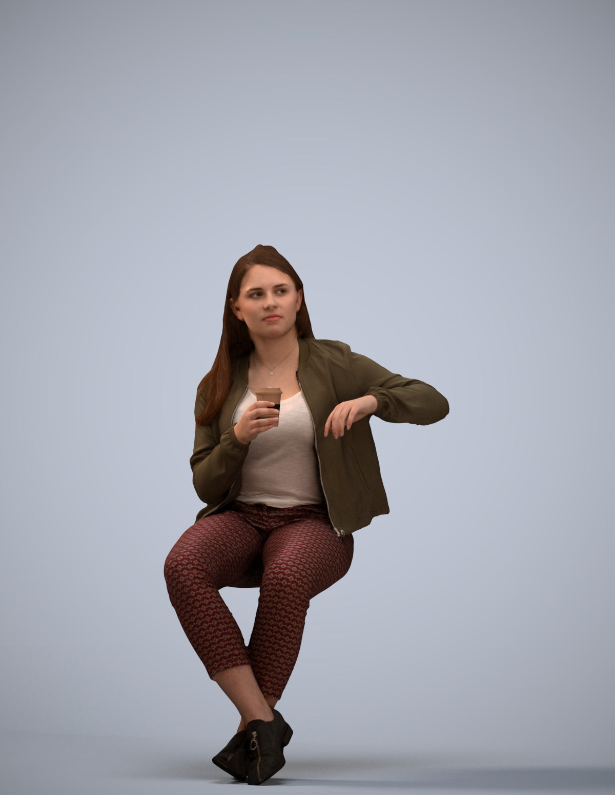 3D people model woman casual sitting, scanned human for 3ds Max rendering