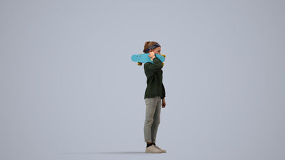 realistic 3D human girl casual kids, archviz people FBX OBJ for Blender, side view render