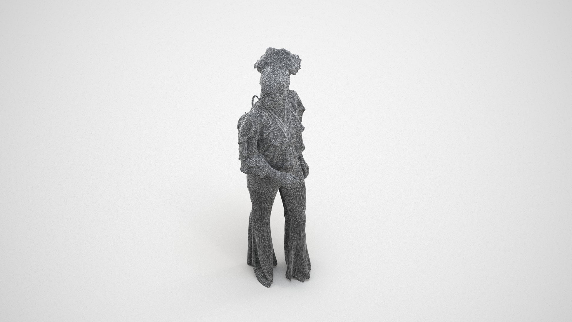 scanned 3D woman casual standing, photogrammetry people for Enscape and V-Ray, wireframe three-quarter view