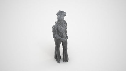 scanned 3D woman casual standing, photogrammetry people for Enscape and V-Ray, wireframe three-quarter view