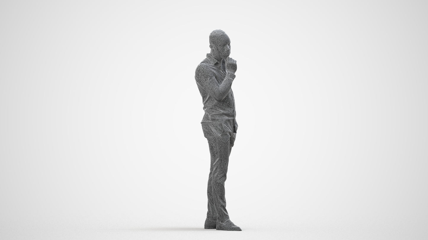 scanned 3D man business standing, photogrammetry people for Enscape and V-Ray, wireframe side view