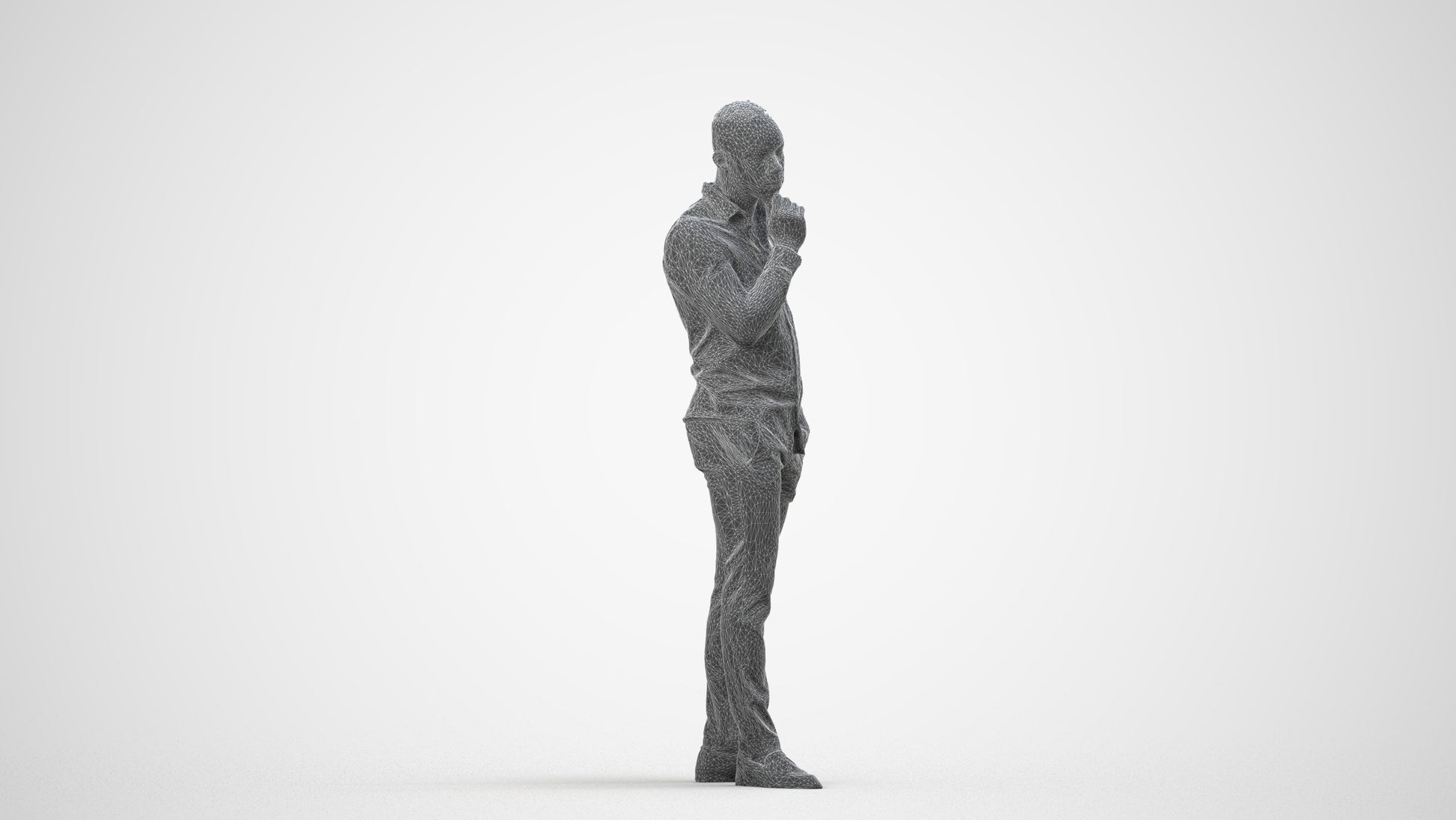 scanned 3D man business standing, photogrammetry people for Enscape and V-Ray, wireframe side view