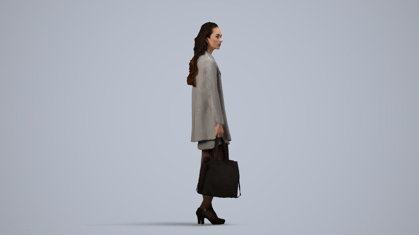 photogrammetry 3D woman business standing, realistic human model archviz FBX, side view render