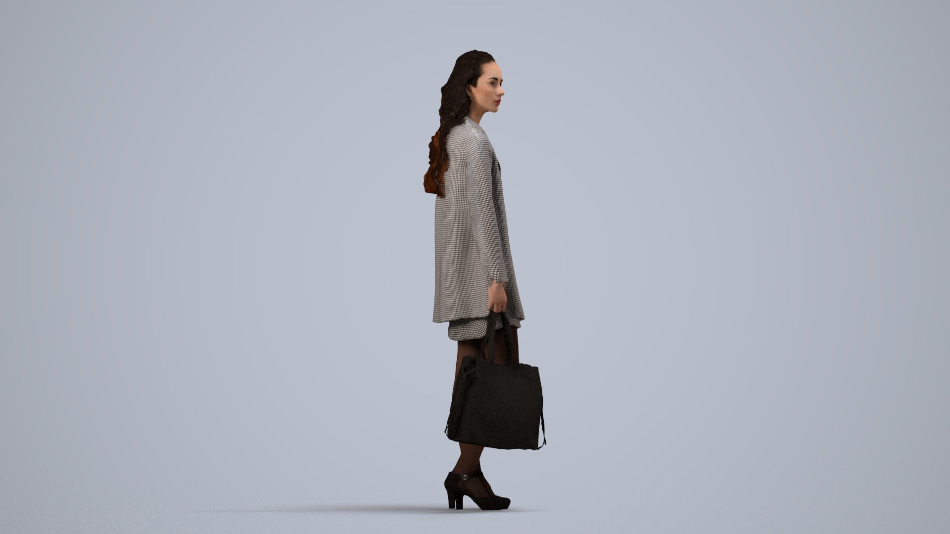 photogrammetry 3D woman business standing, realistic human model archviz FBX, side view render