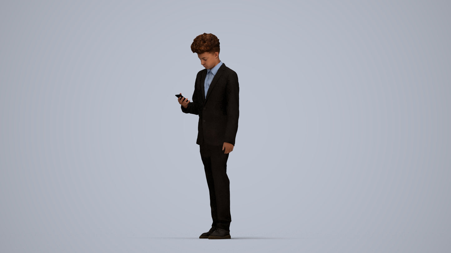 3D human model boy kids, photogrammetry scanned person for archviz, top-down view render