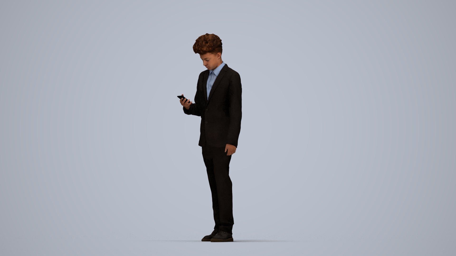 3D human model boy kids, photogrammetry scanned person for archviz, top-down view render