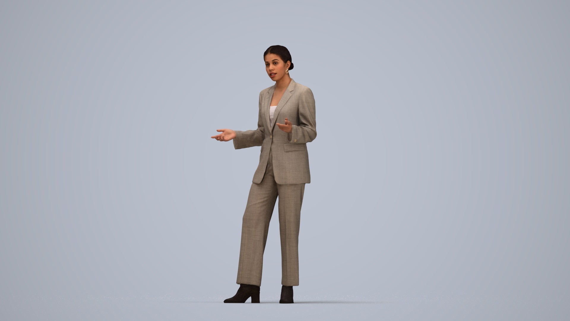 realistic 3D woman business, scanned archviz people for Blender and 3ds Max, top-down view render