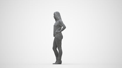 realistic 3D human woman casual standing, archviz people FBX OBJ for Blender, wireframe back view