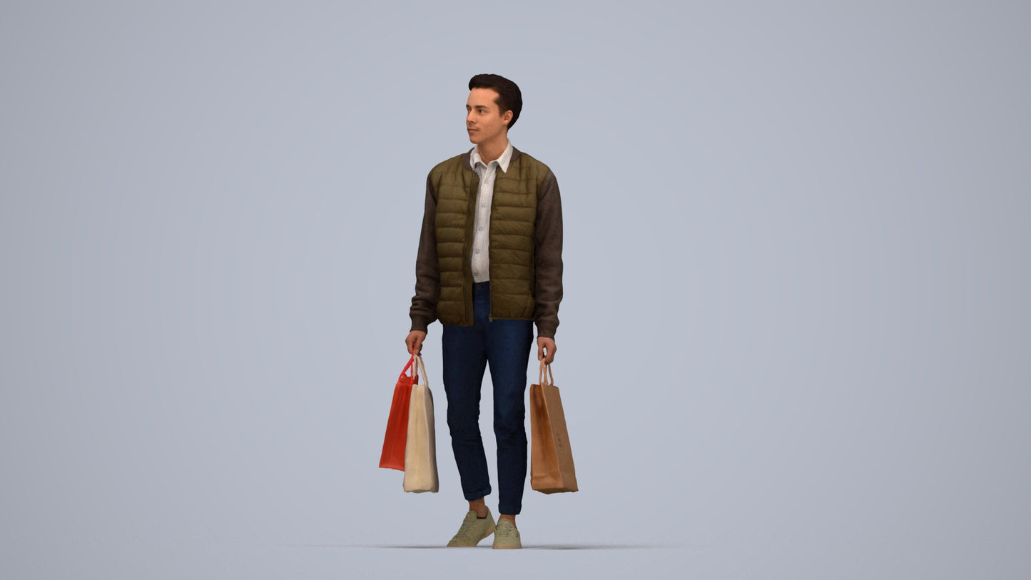 3D human model man casual formal, photogrammetry scanned person for archviz, top-down view render