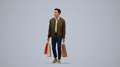 3D human model man casual formal, photogrammetry scanned person for archviz, top-down view render