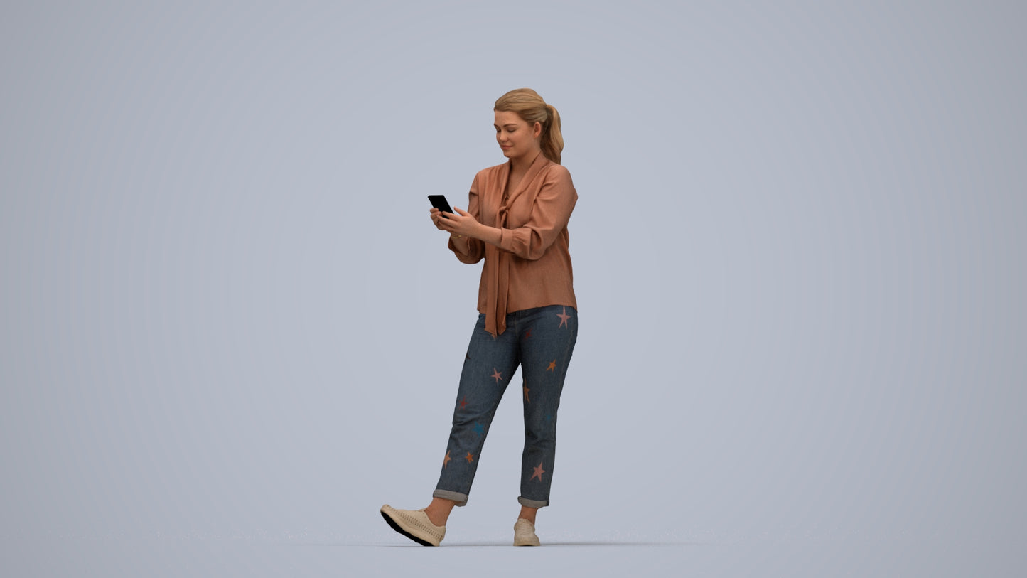 3D people model woman casual standing, scanned human for 3ds Max rendering, top-down view render
