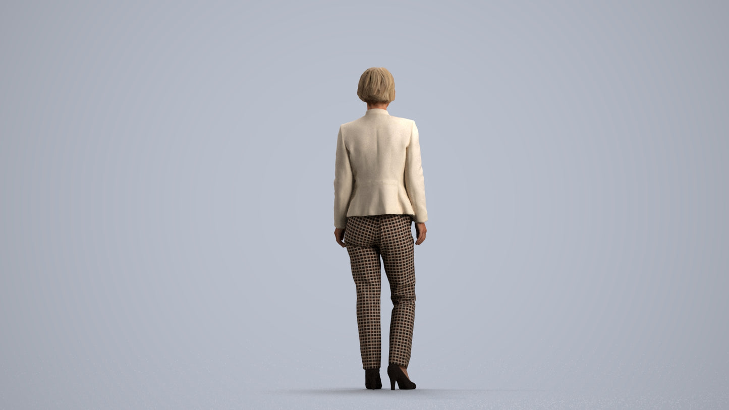 scanned 3D senior woman business standing, photogrammetry people for Enscape and V-Ray, front view render