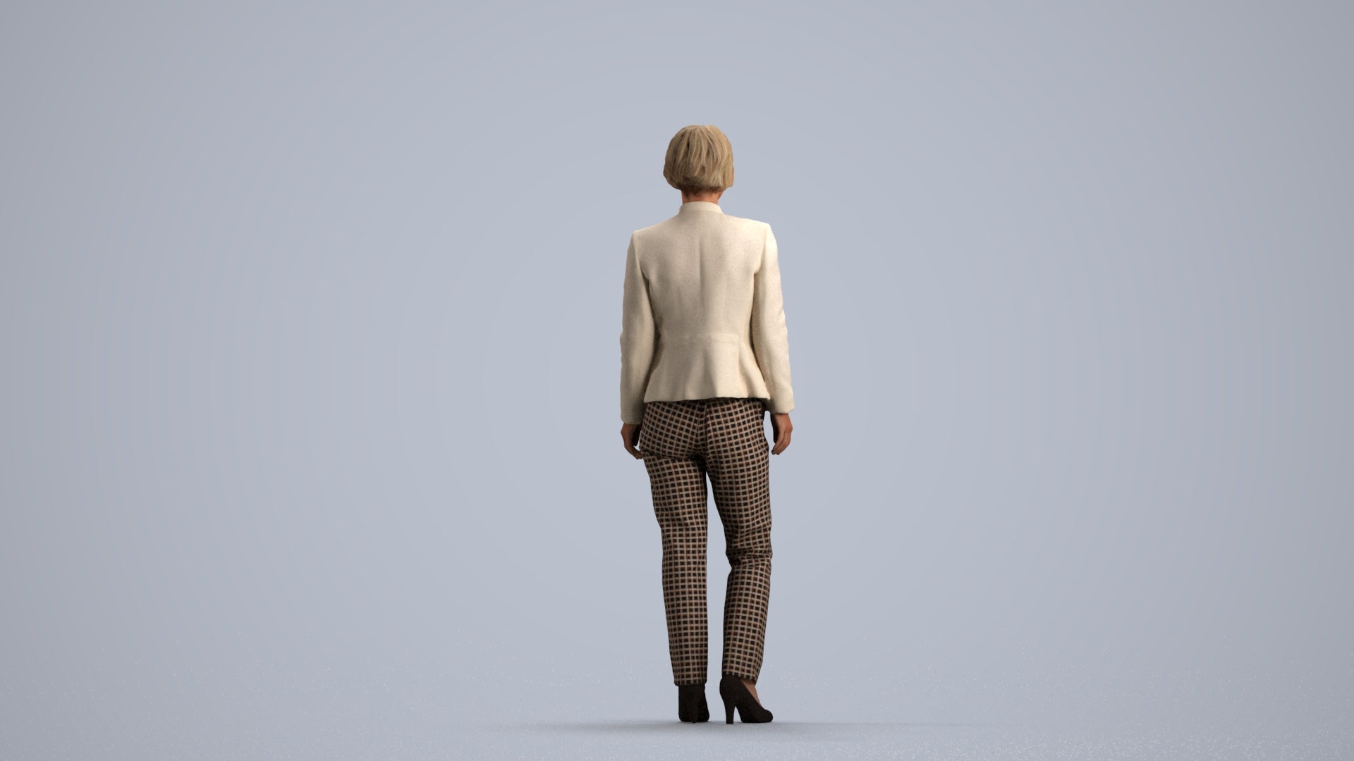 scanned 3D senior woman business standing, photogrammetry people for Enscape and V-Ray, front view render