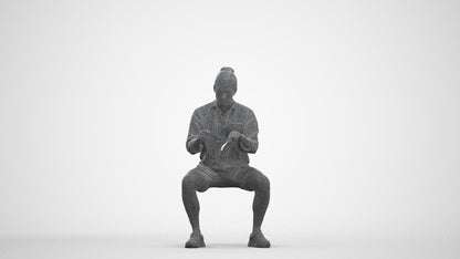 3D people model man casual sitting, scanned human for 3ds Max rendering, three-quarter front view render
