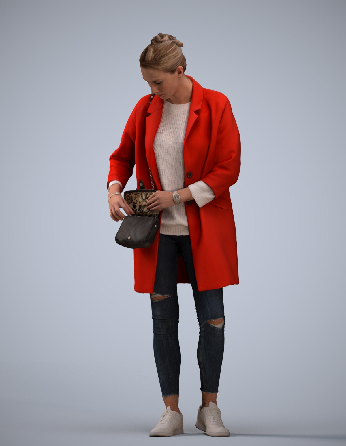 3D people model woman casual standing, scanned human for 3ds Max rendering