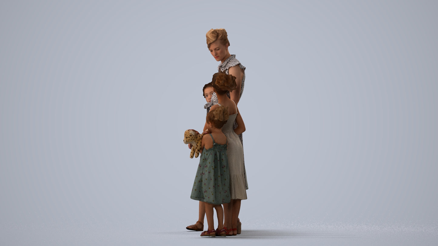 scanned 3D girl casual kids, photogrammetry people for Enscape and V-Ray, three-quarter view render