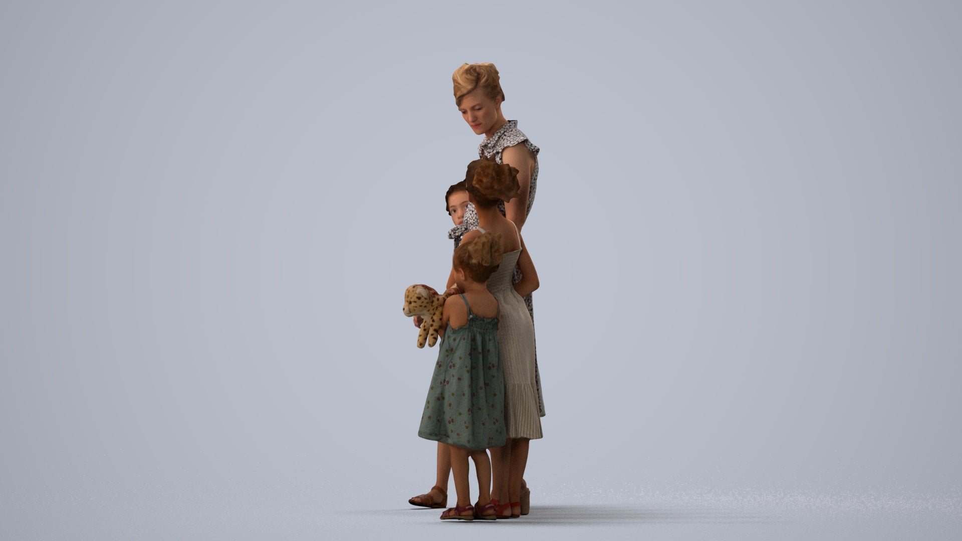 scanned 3D girl casual kids, photogrammetry people for Enscape and V-Ray, three-quarter view render