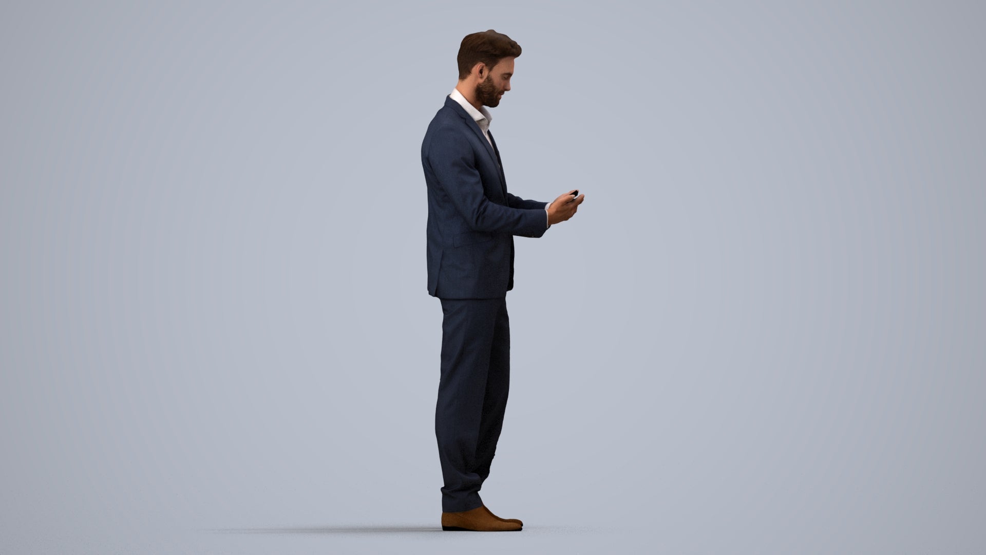realistic 3D human man business, archviz people FBX OBJ for Blender, side view render