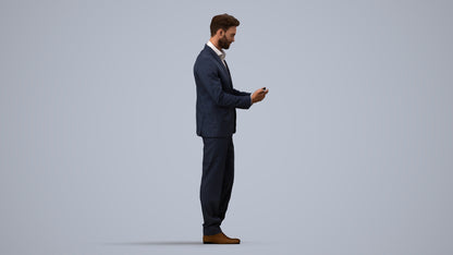 realistic 3D human man business, archviz people FBX OBJ for Blender, side view render
